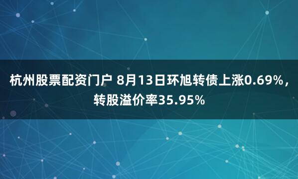 杭州股票配资门户 8月13日环旭转债上涨0.69%，转股溢价率35.95%